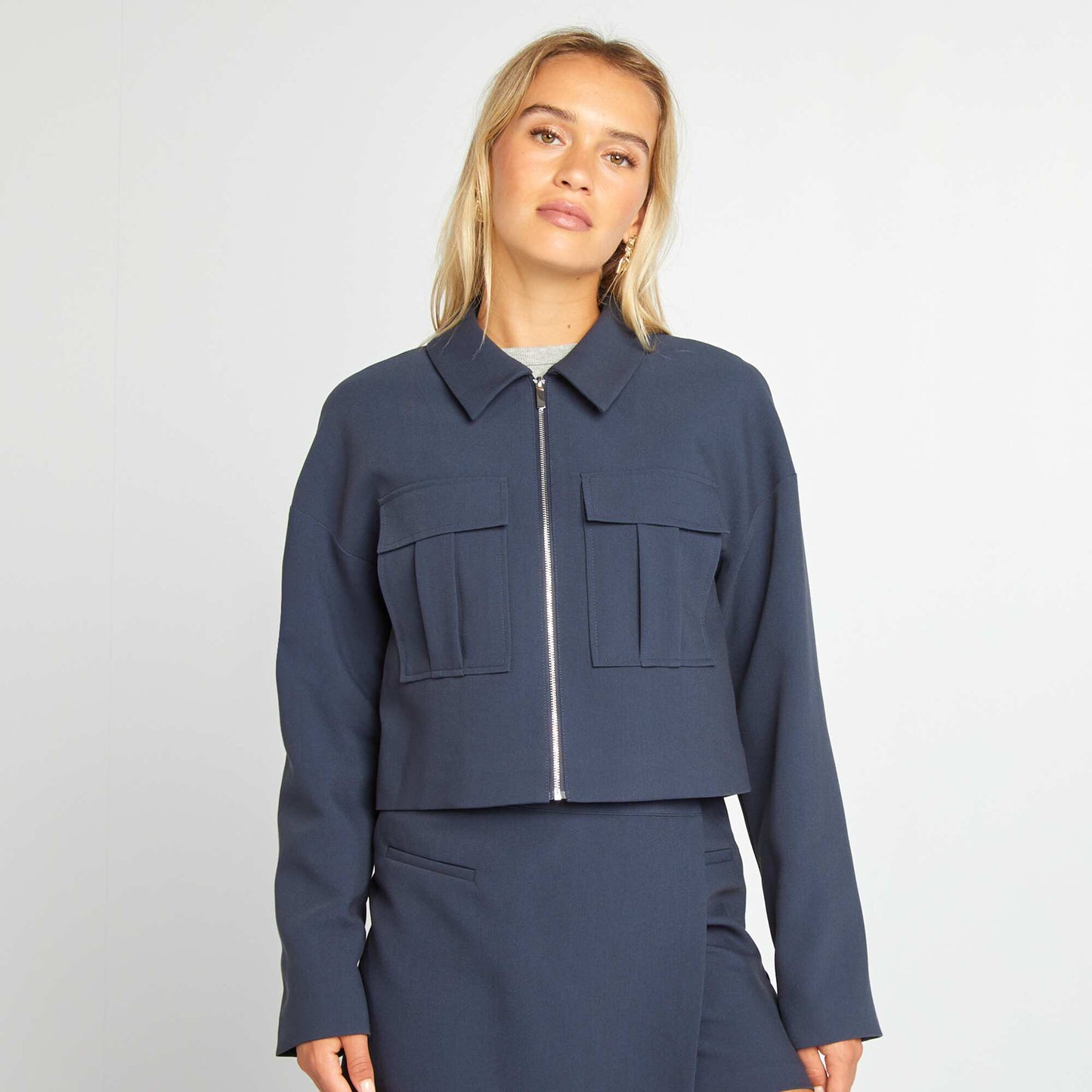 Zip-up jacket with patch pockets BLUE