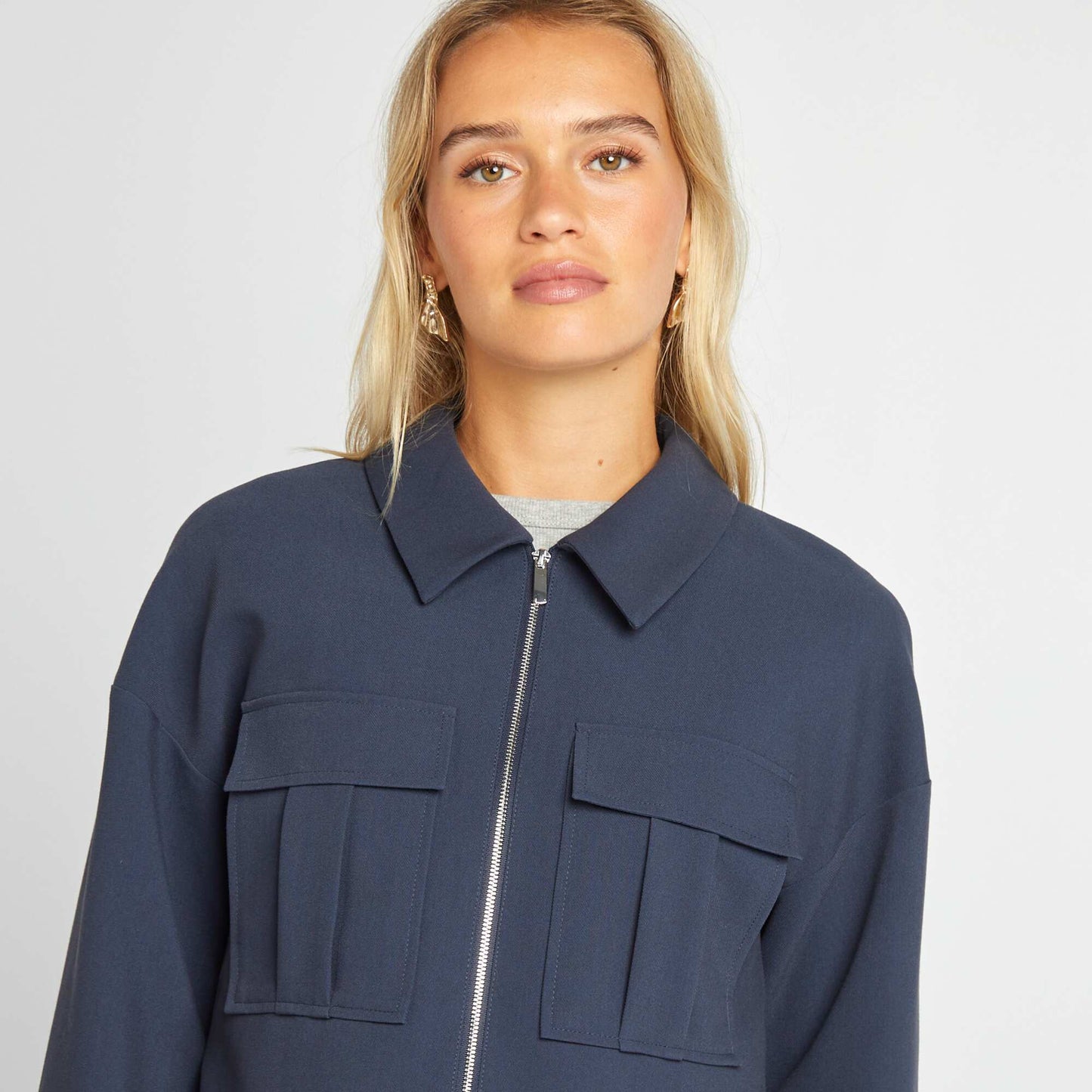 Zip-up jacket with patch pockets BLUE