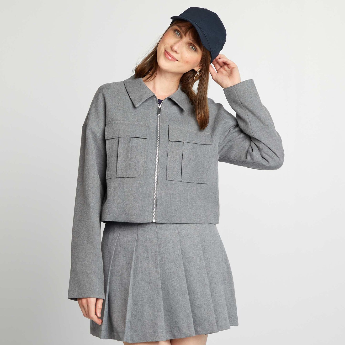 Zipped jacket with shirt collar GREY