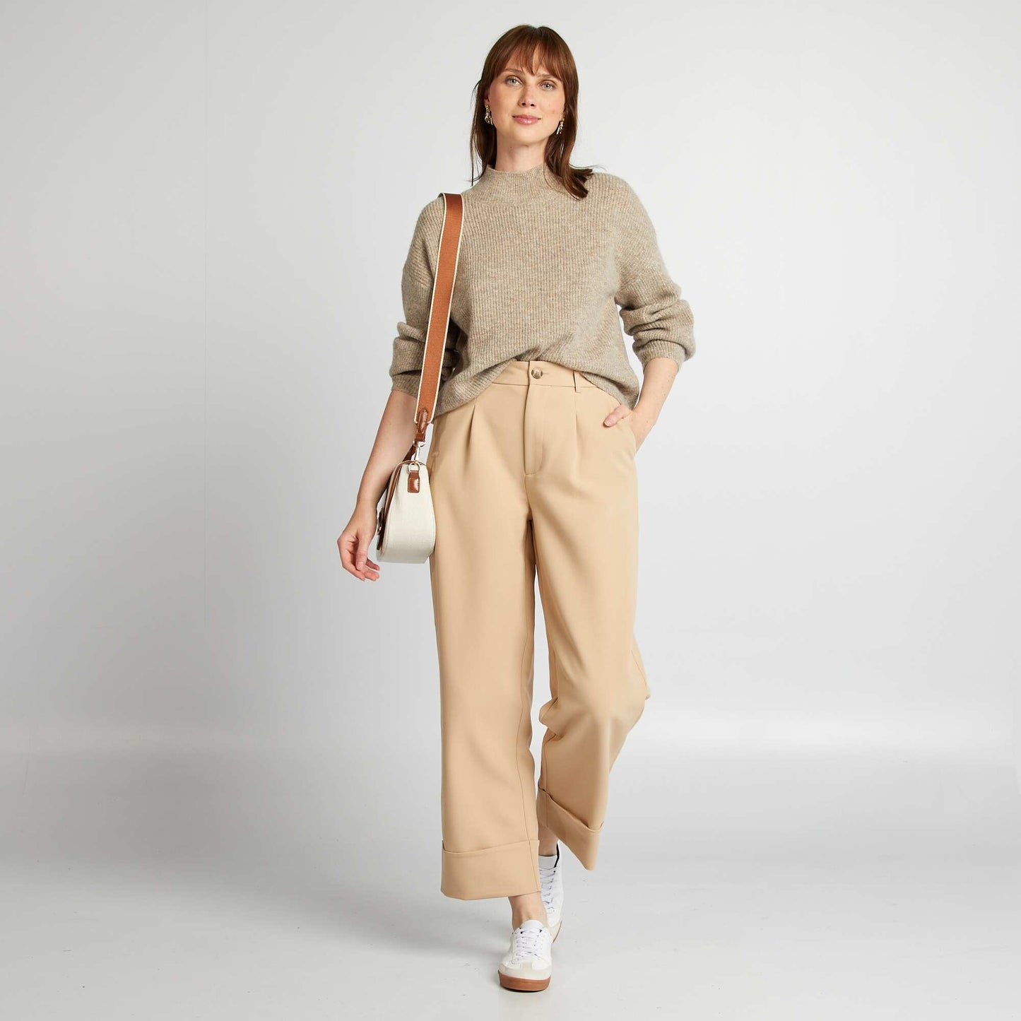 Cuffed cigarette trousers BEIGE