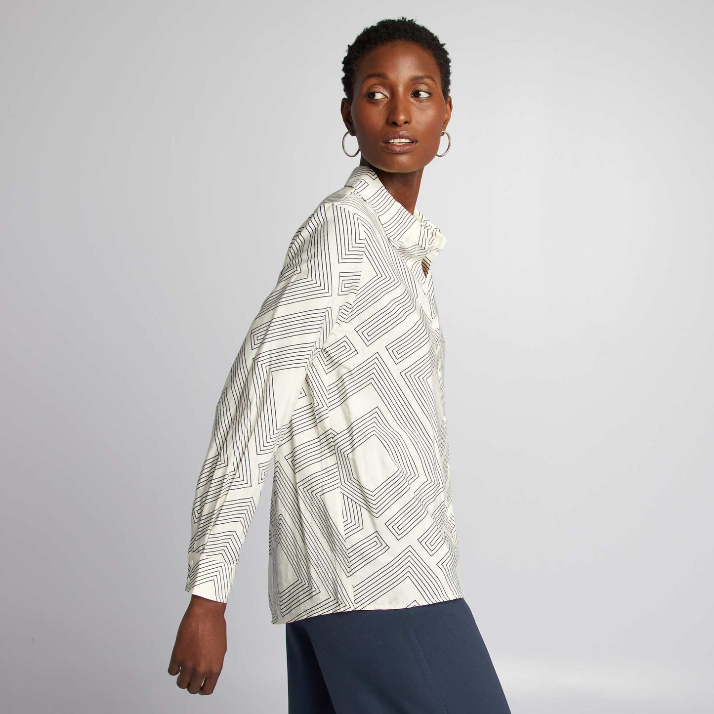 Longline graphic print shirt BEIGE