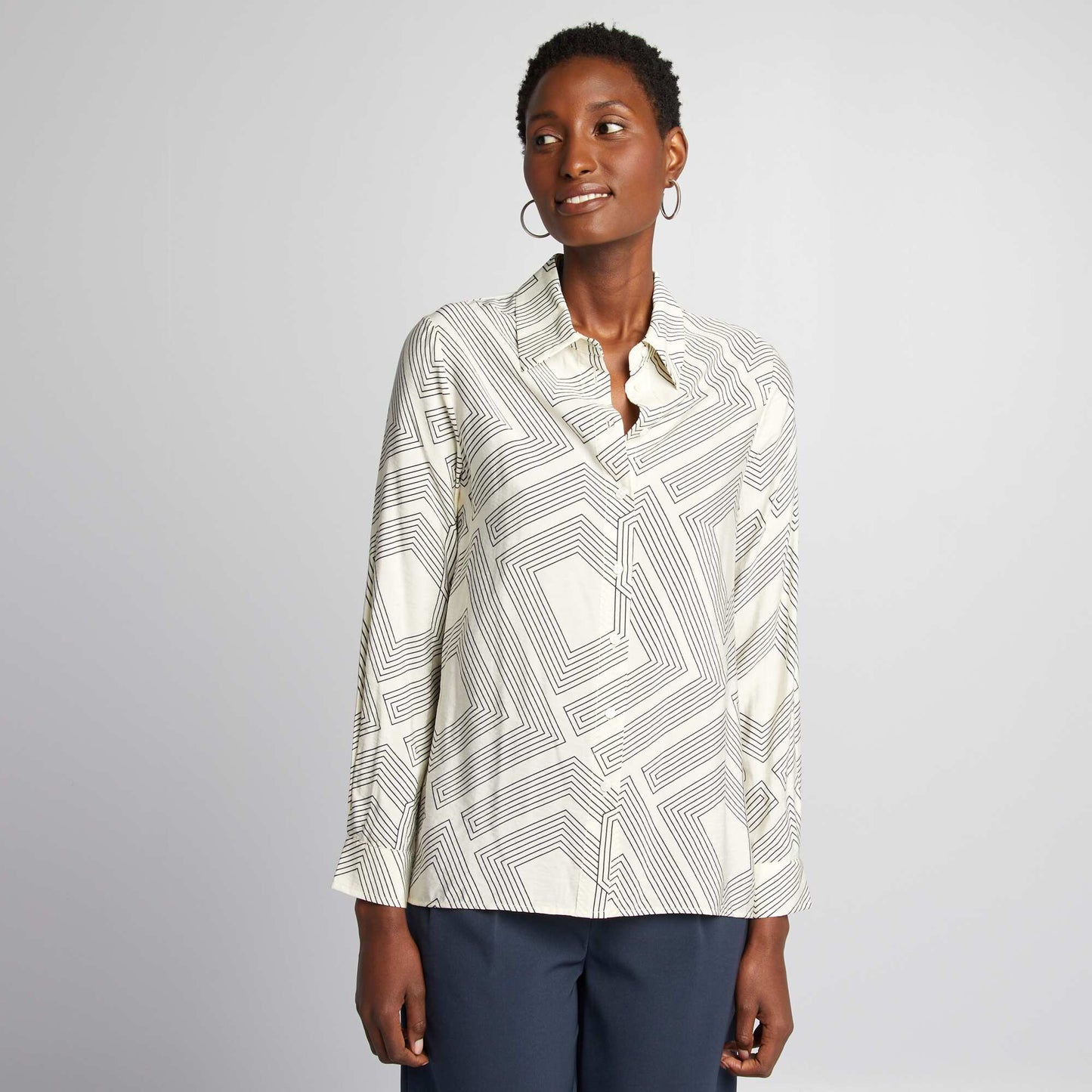 Longline graphic print shirt BEIGE