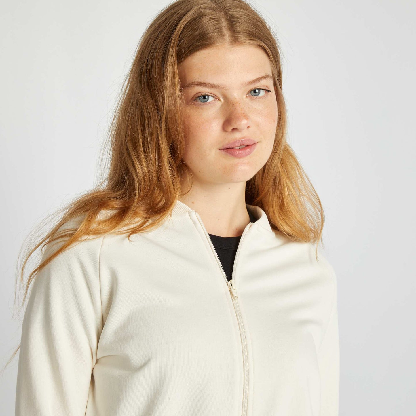 Plain sweatshirt fabric jacket BEIGE