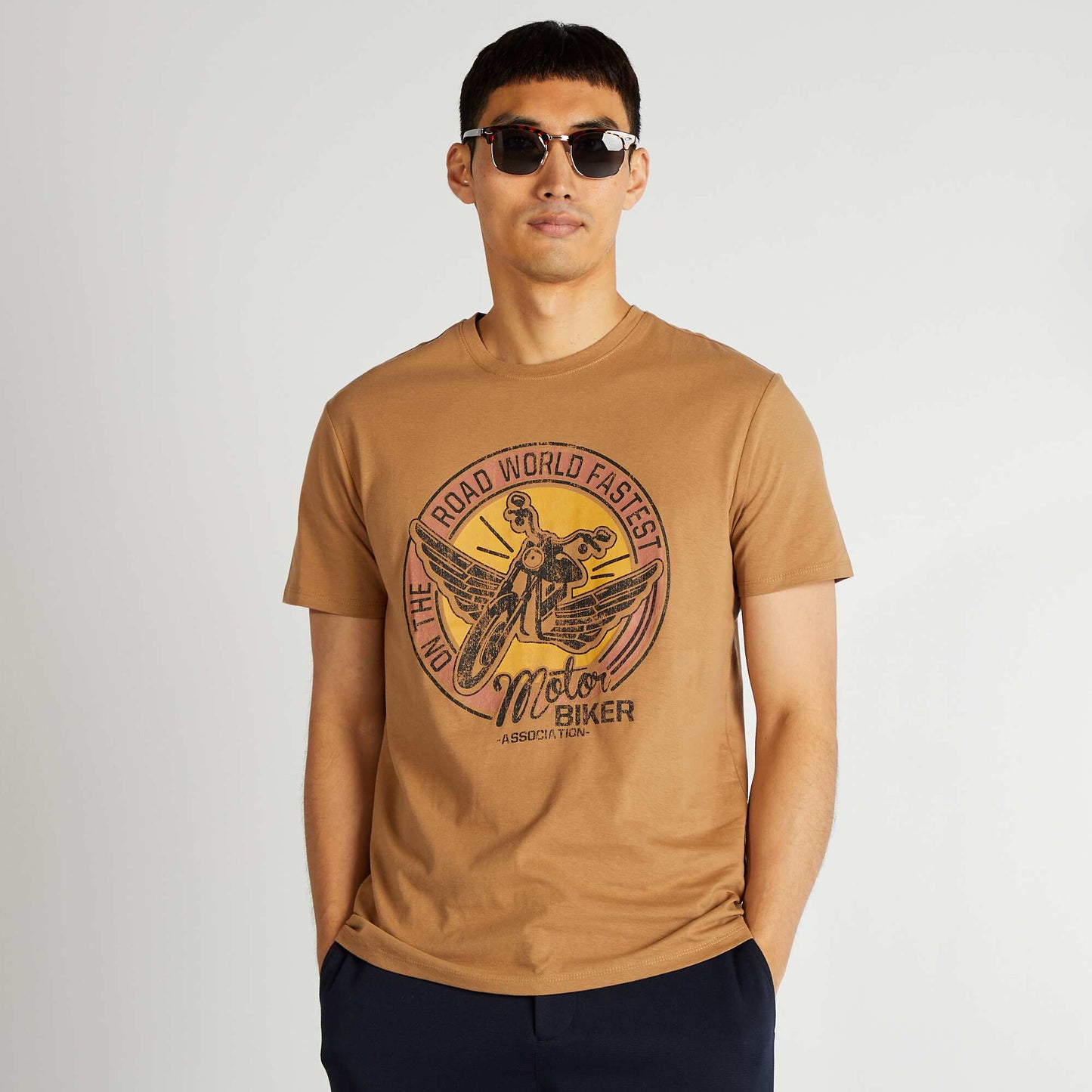 Short-sleeved printed T-shirt BEIGE