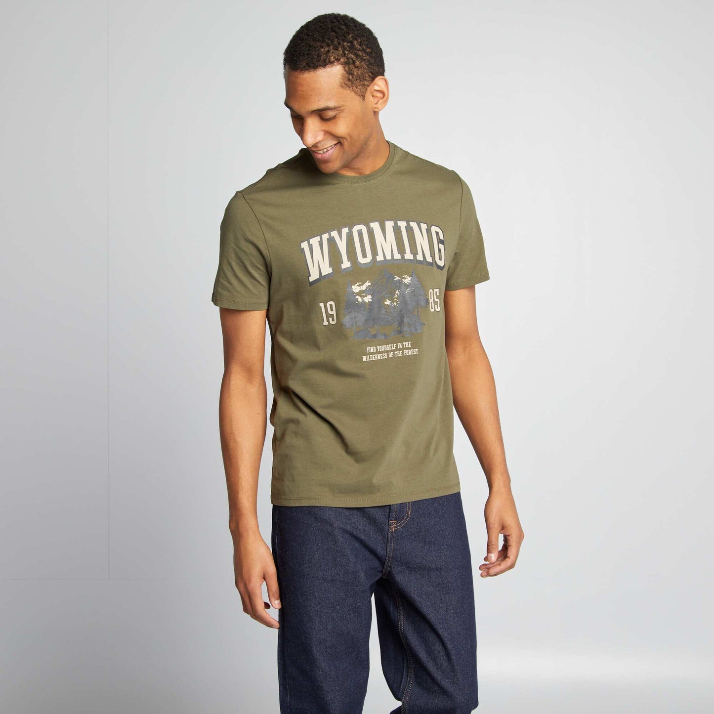 Short-sleeved printed T-shirt KHAKI
