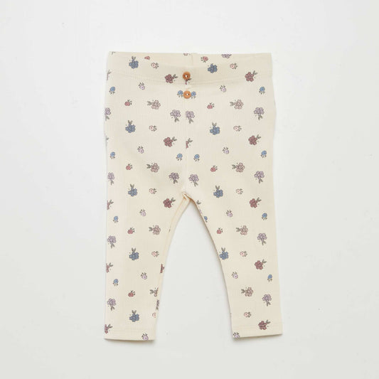 Ribbed leggings with decorative buttons WHITE