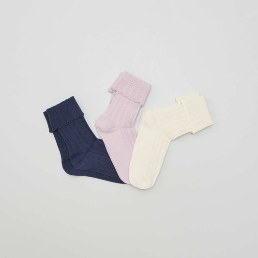 Knitted socks with turn-ups - Pack of 3 pairs PINK