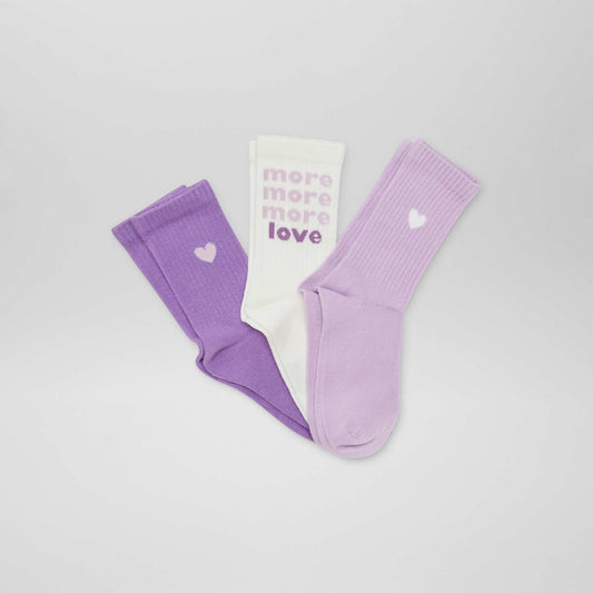 Pack of 3 pairs of sports socks PURPLE