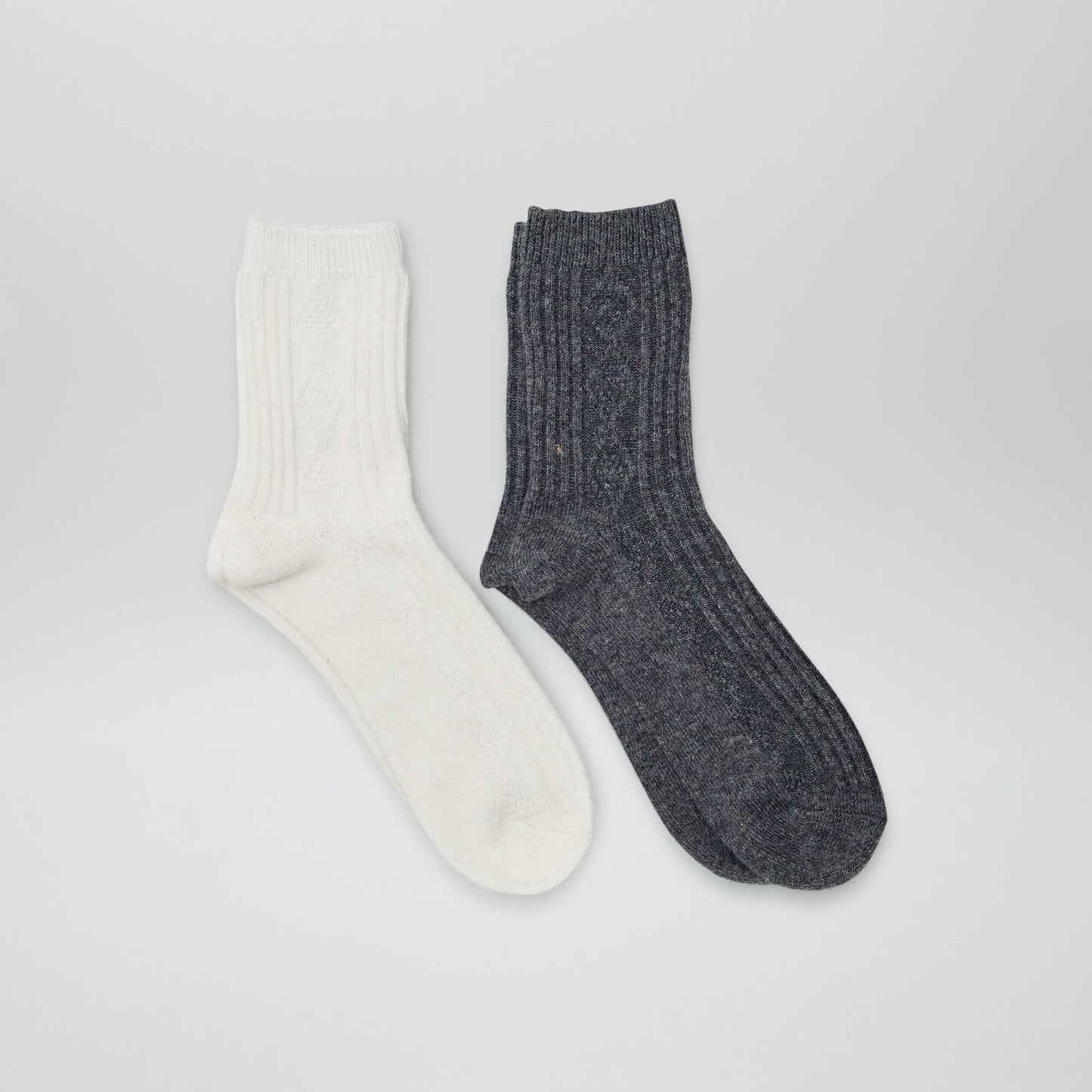 Pack of 2 pairs of warm cable-knit socks WHITE