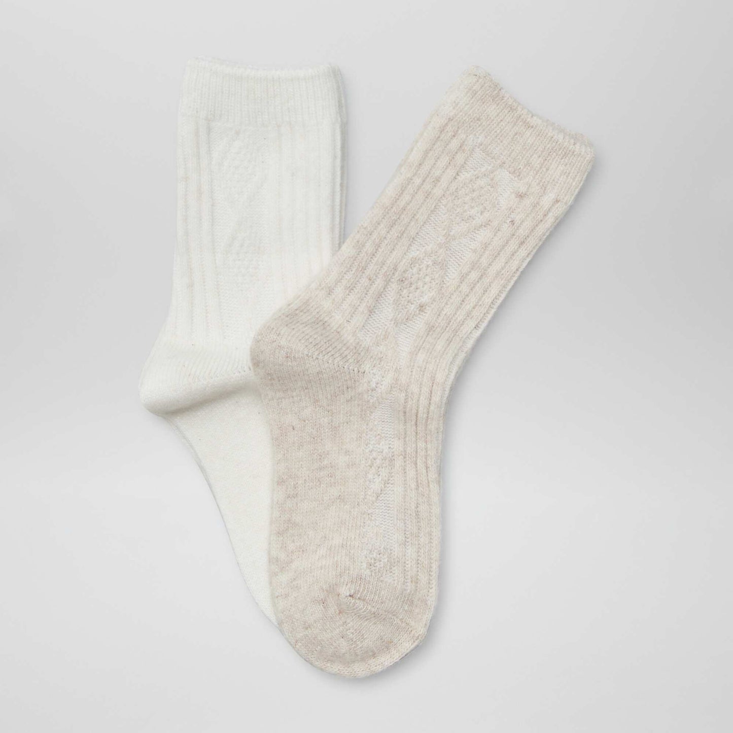 Pack of 2 pairs of textured knit socks BEIGE