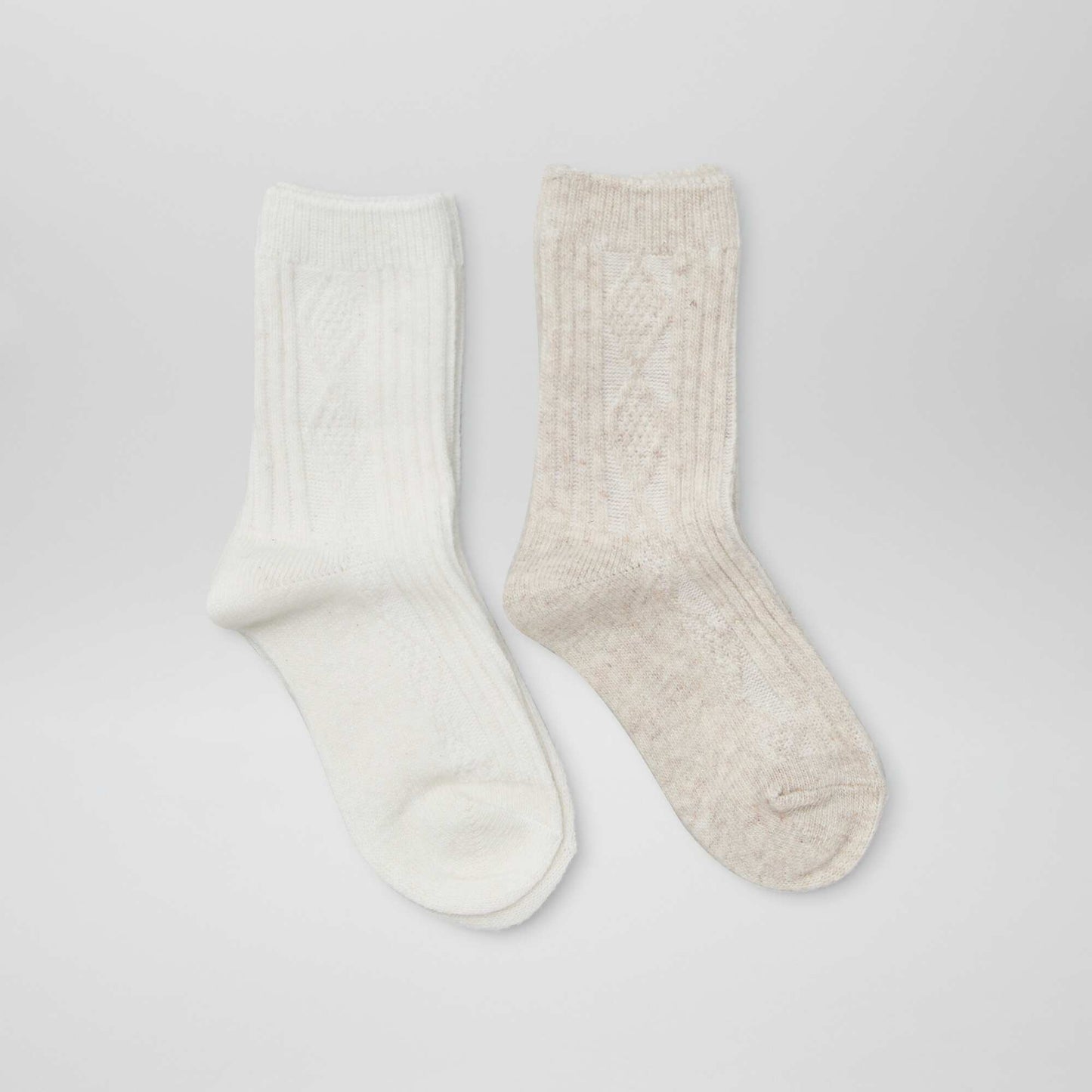 Pack of 2 pairs of textured knit socks BEIGE