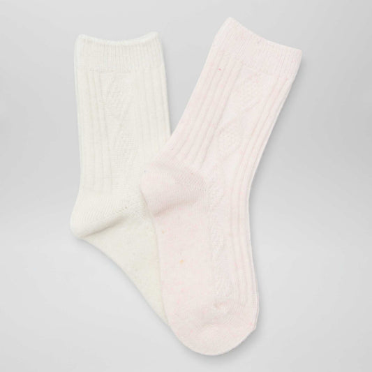 Pack of 2 pairs of textured knit socks WHITE