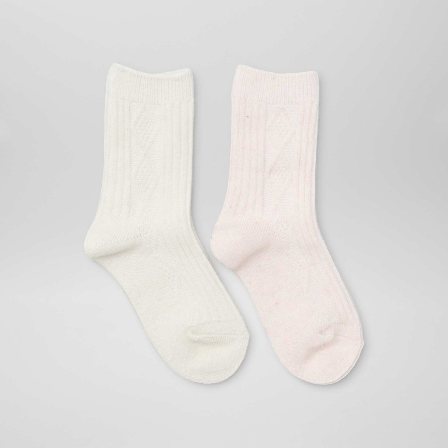 Pack of 2 pairs of textured knit socks WHITE