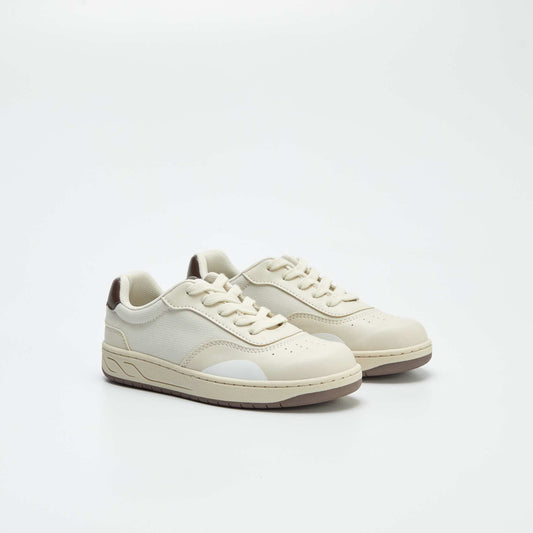 Low-top lace-up trainers beige