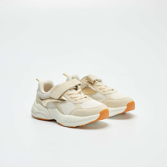 Dual material Velcro trainers BEIGE