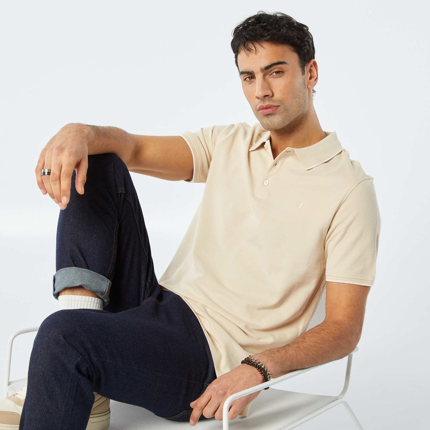 Cotton piqué polo shirt BEIGE