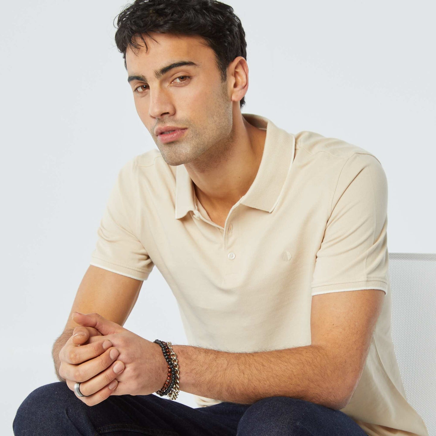 Cotton piqué polo shirt BEIGE