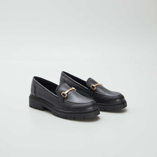 Faux leather platform loafers black