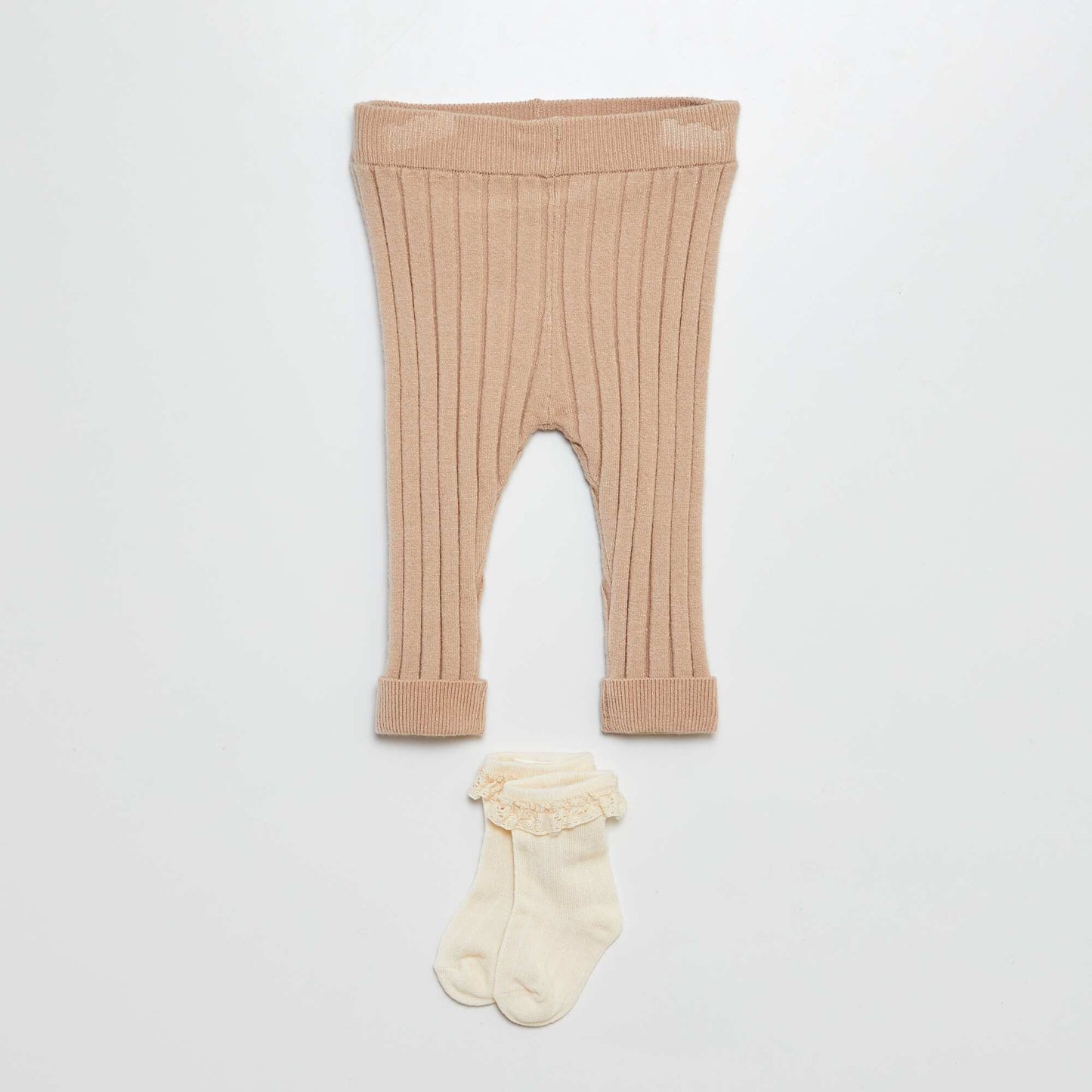 Ribbed leggings and embroidered socks BEIGE