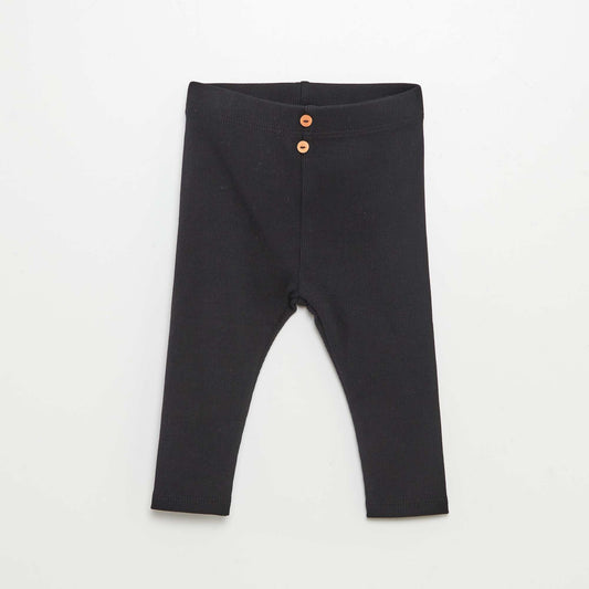 Ribbed leggings with buttons BLACK