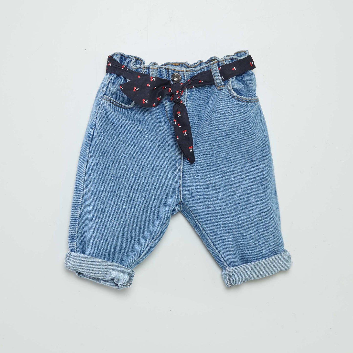 Paperbag jeans with patterned belt BLUE