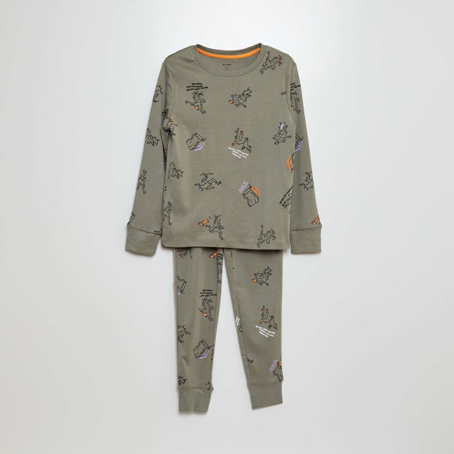 Long pyjamas with a T-shirt and trousers - 2-piece set KHAKI