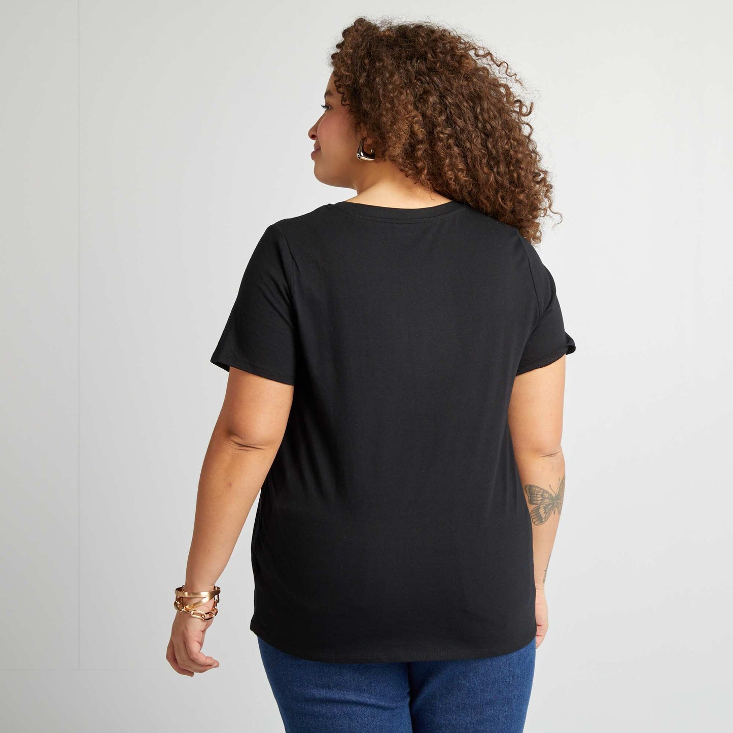 Short-sleeved jersey knit T-shirt BLACK