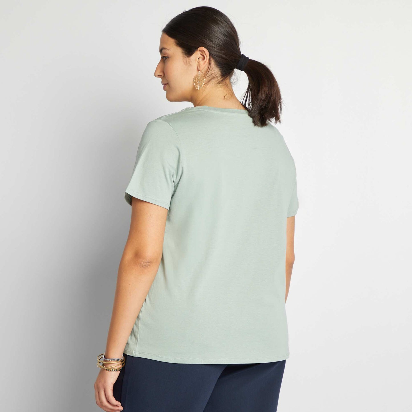 Short-sleeved jersey knit T-shirt GREEN