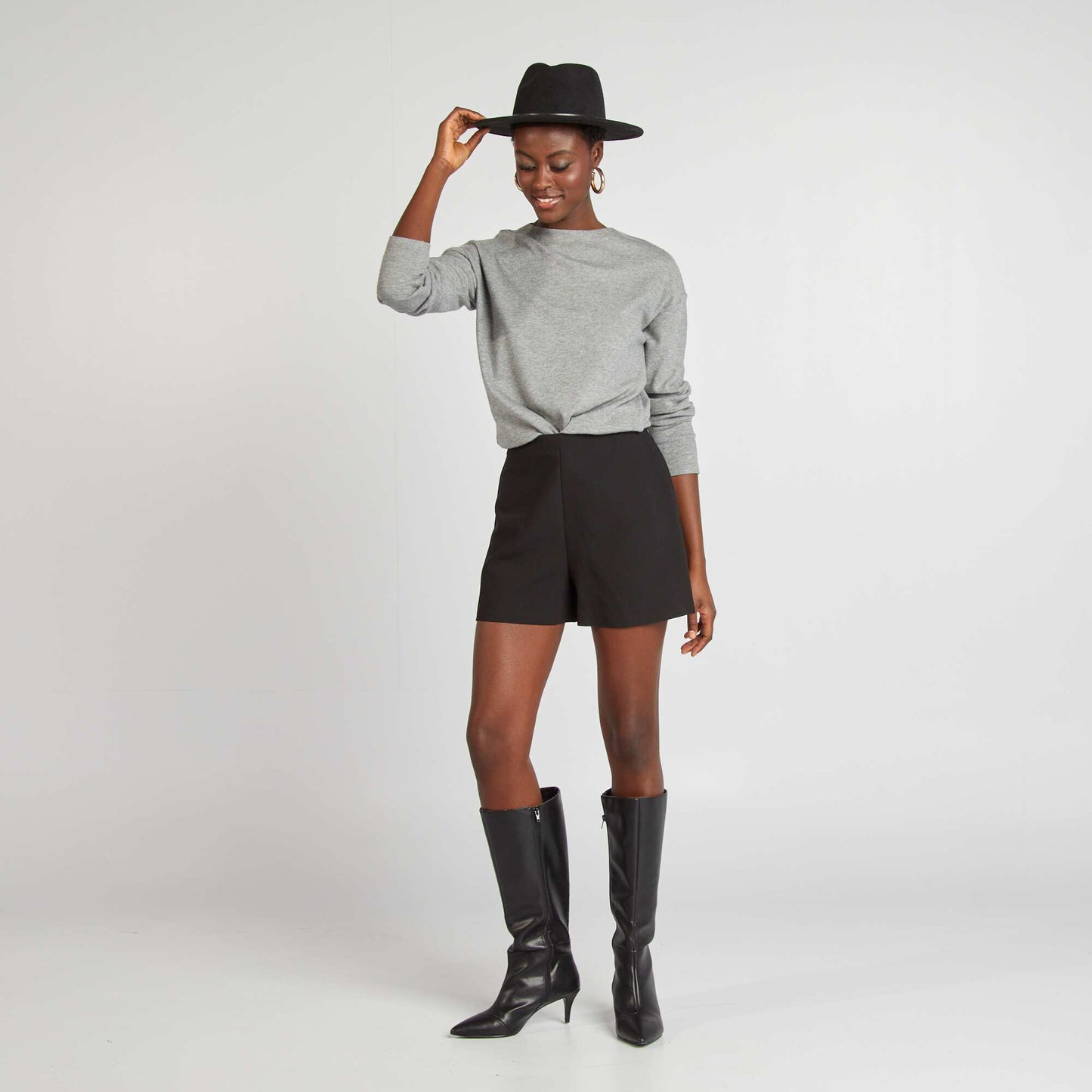 Plush knit long-sleeved T-shirt GREY