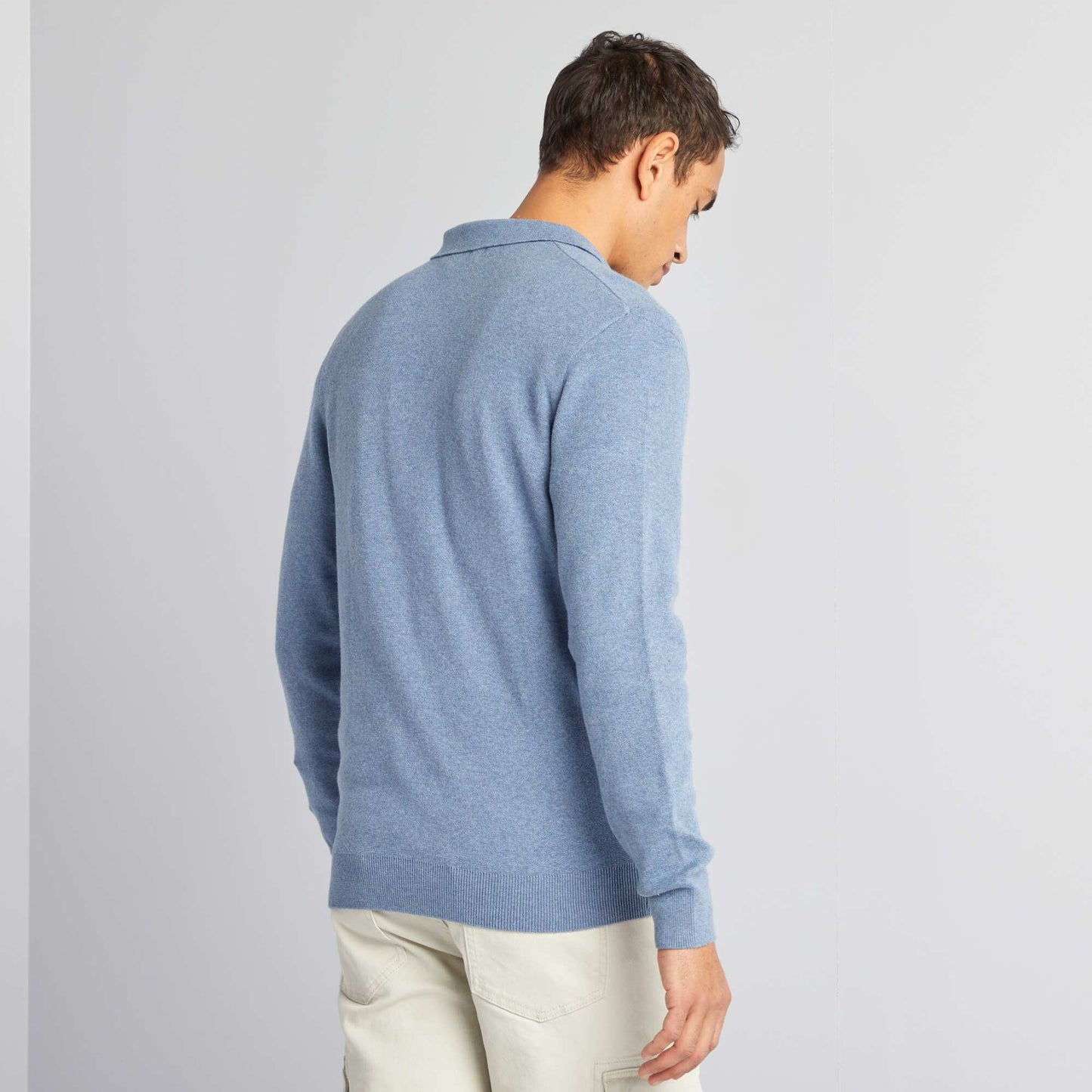 Fine gauge knit jumper with buttoned polo collar BLUE