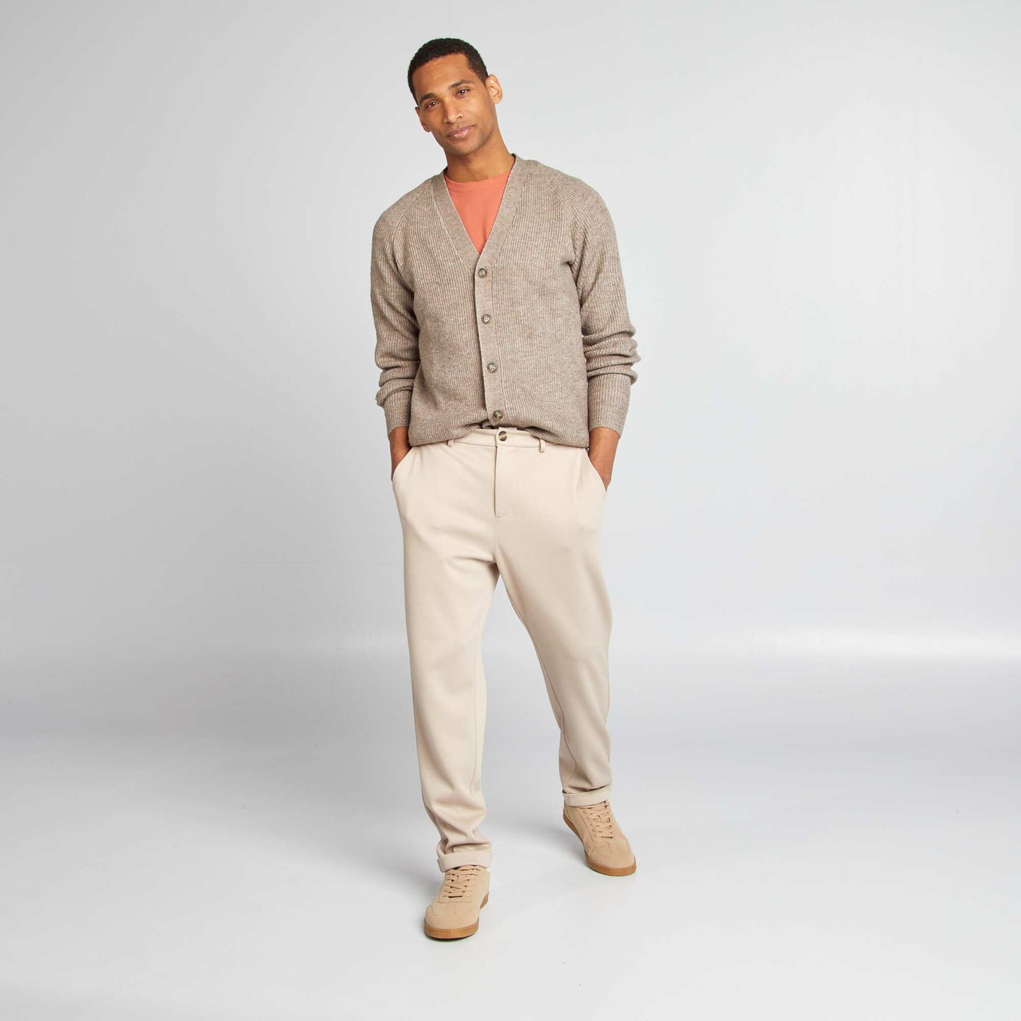 Fisherman's rib knit cardigan BEIGE