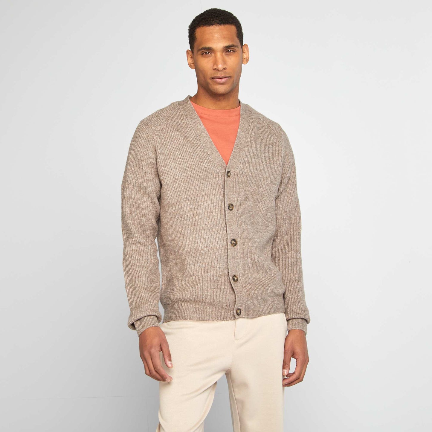 Fisherman's rib knit cardigan BEIGE