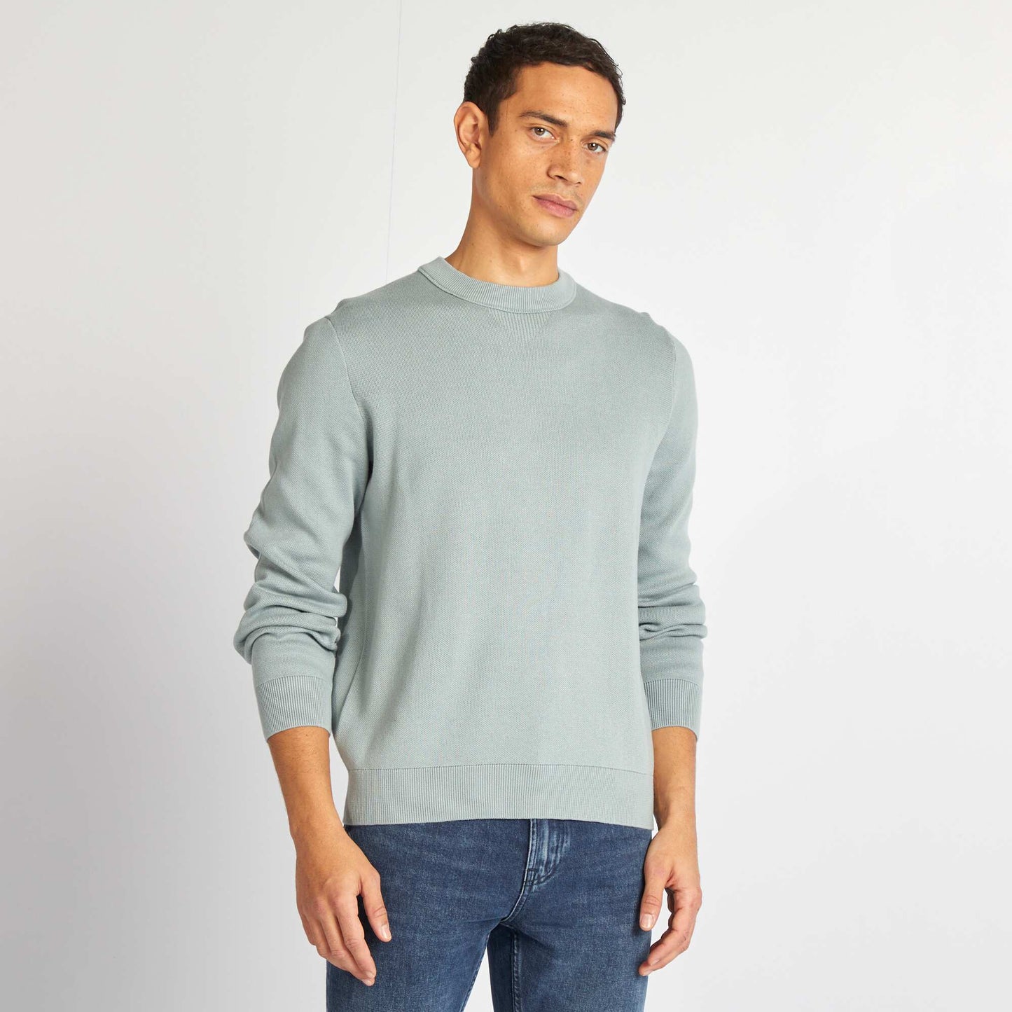 Fine-gauge collared jumper blue