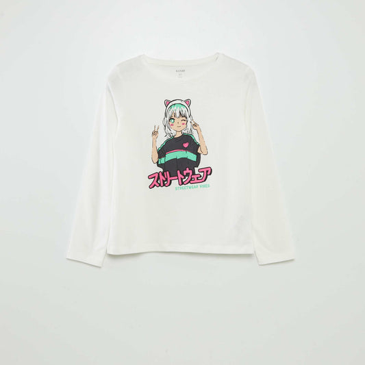 Long-sleeved printed T-shirt WHITE