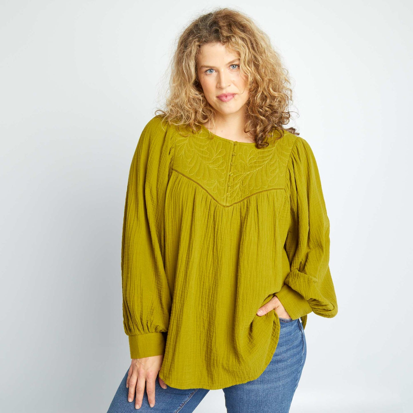 Cotton gauze blouse GREEN