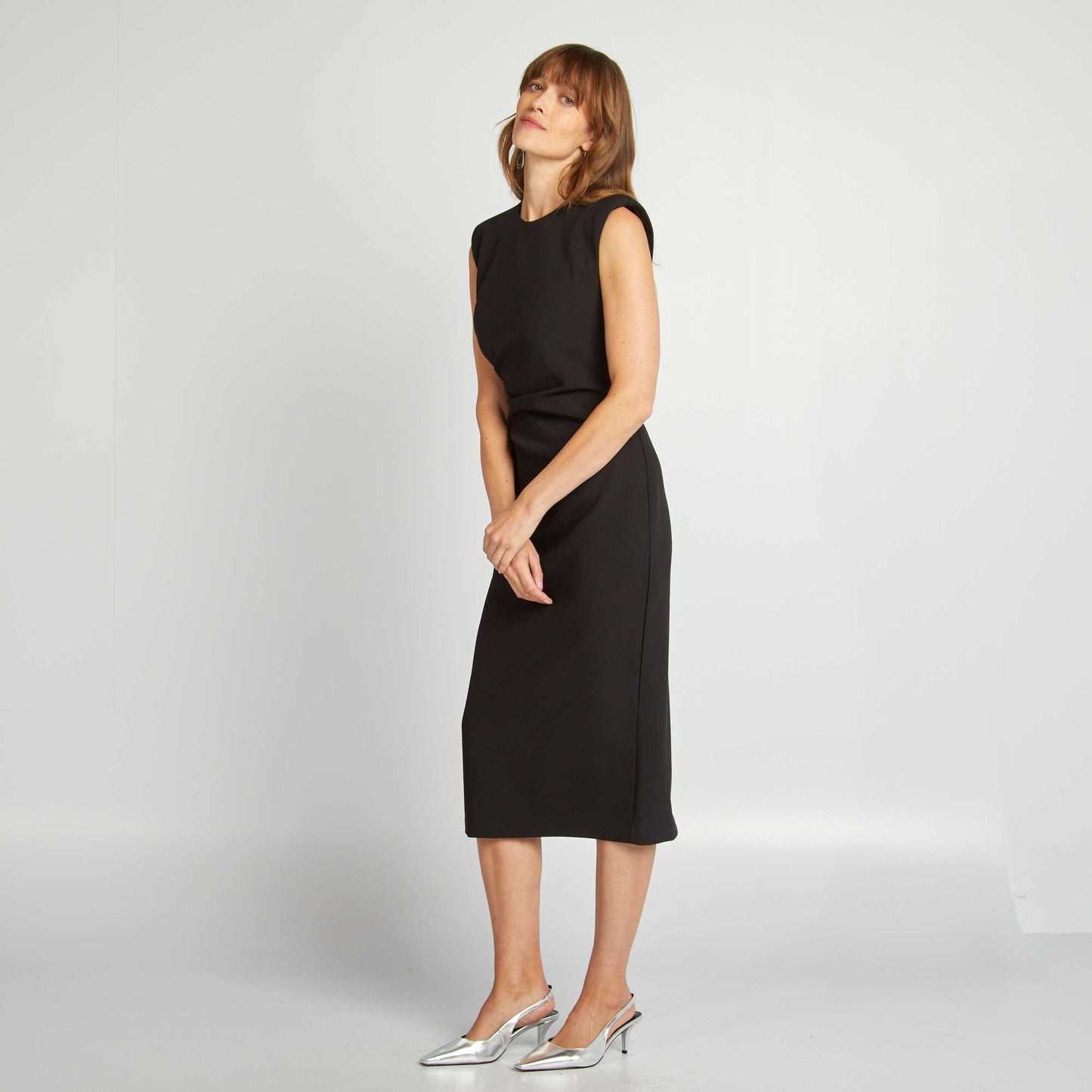 Long draped dress with shoulder pads black