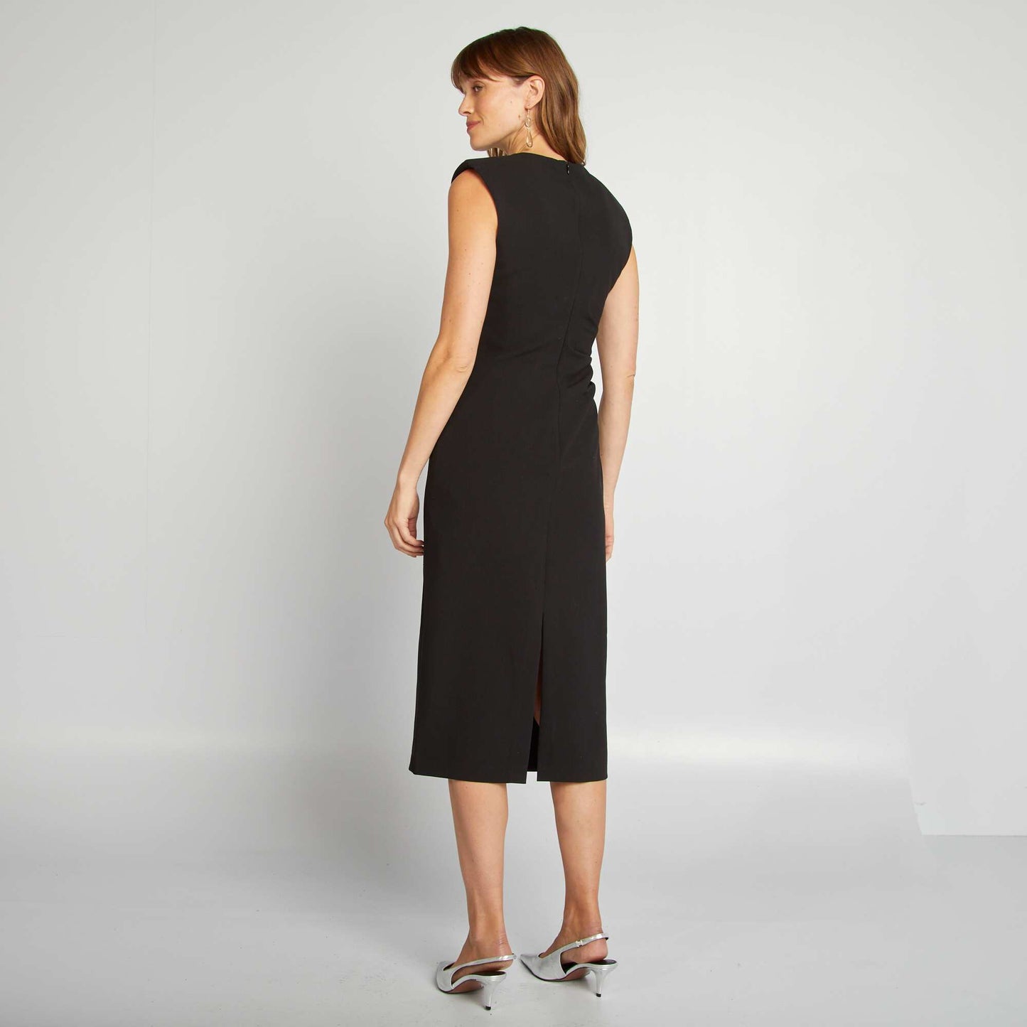 Long draped dress with shoulder pads black