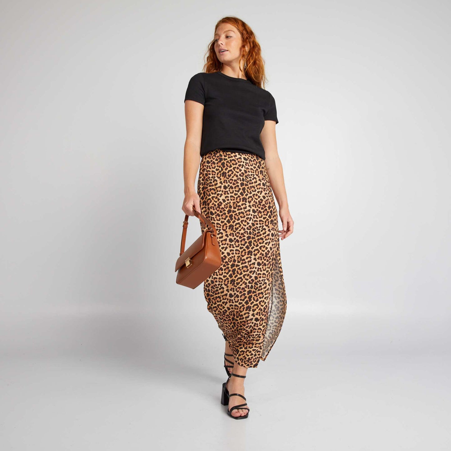 Flowing leopard print skirt BROWN