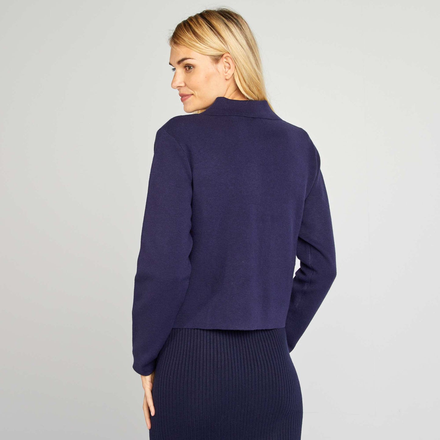 Zip-up polo neck cardigan BLUE