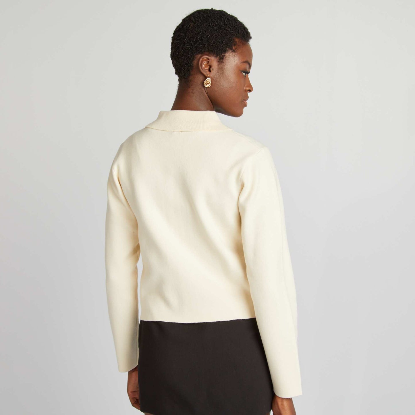 Zip-up polo neck cardigan BEIGE