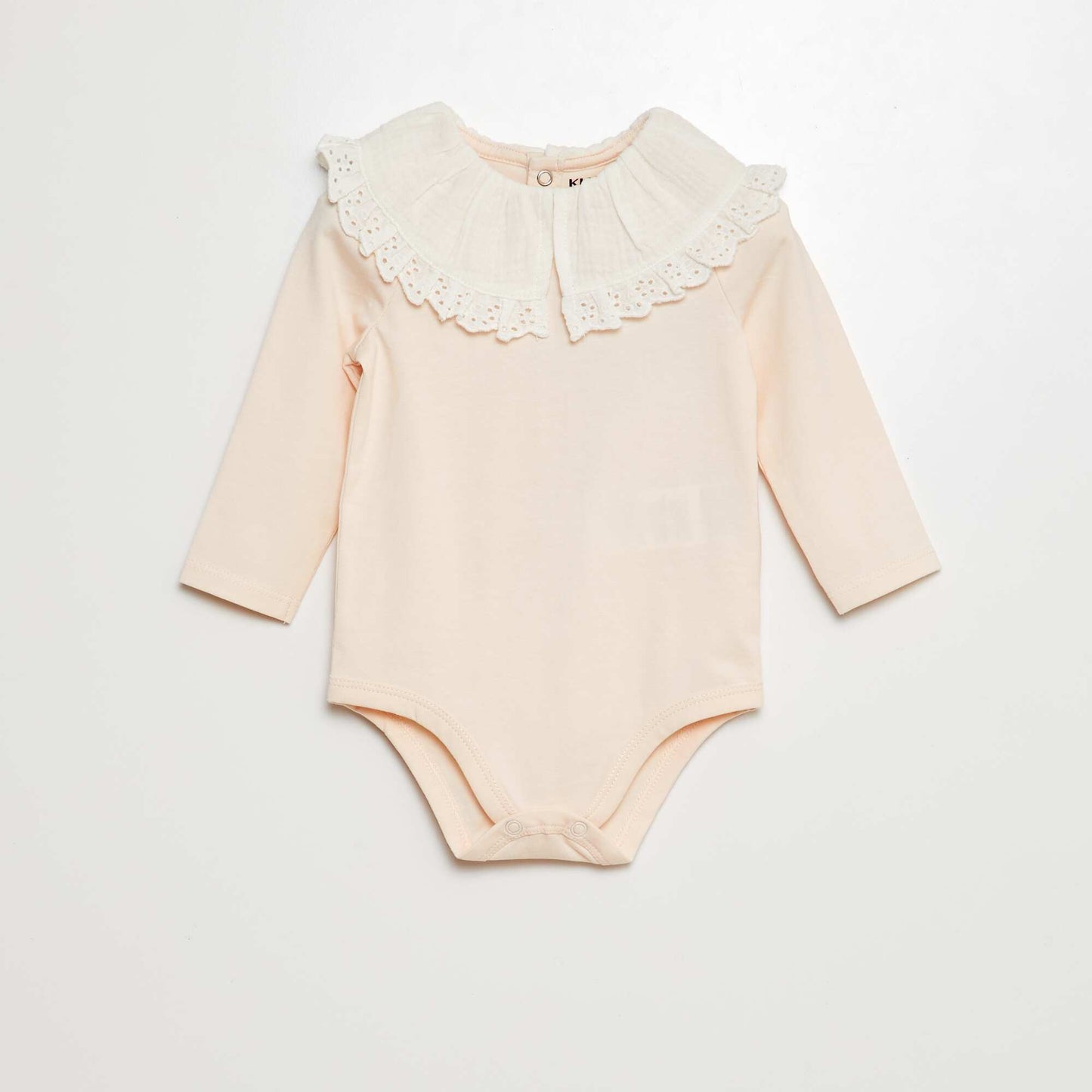 Bodysuit with double cotton gauze and broderie anglaise collar PINK