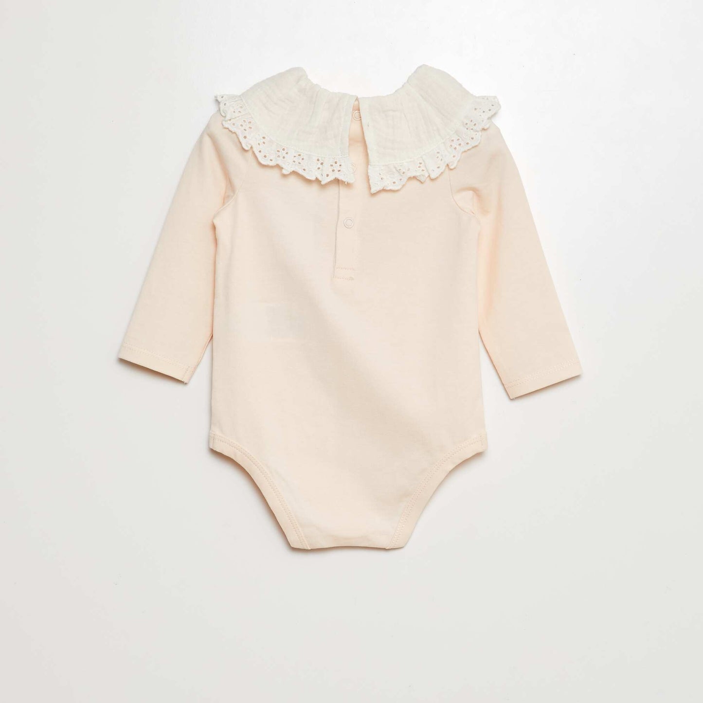 Bodysuit with double cotton gauze and broderie anglaise collar PINK