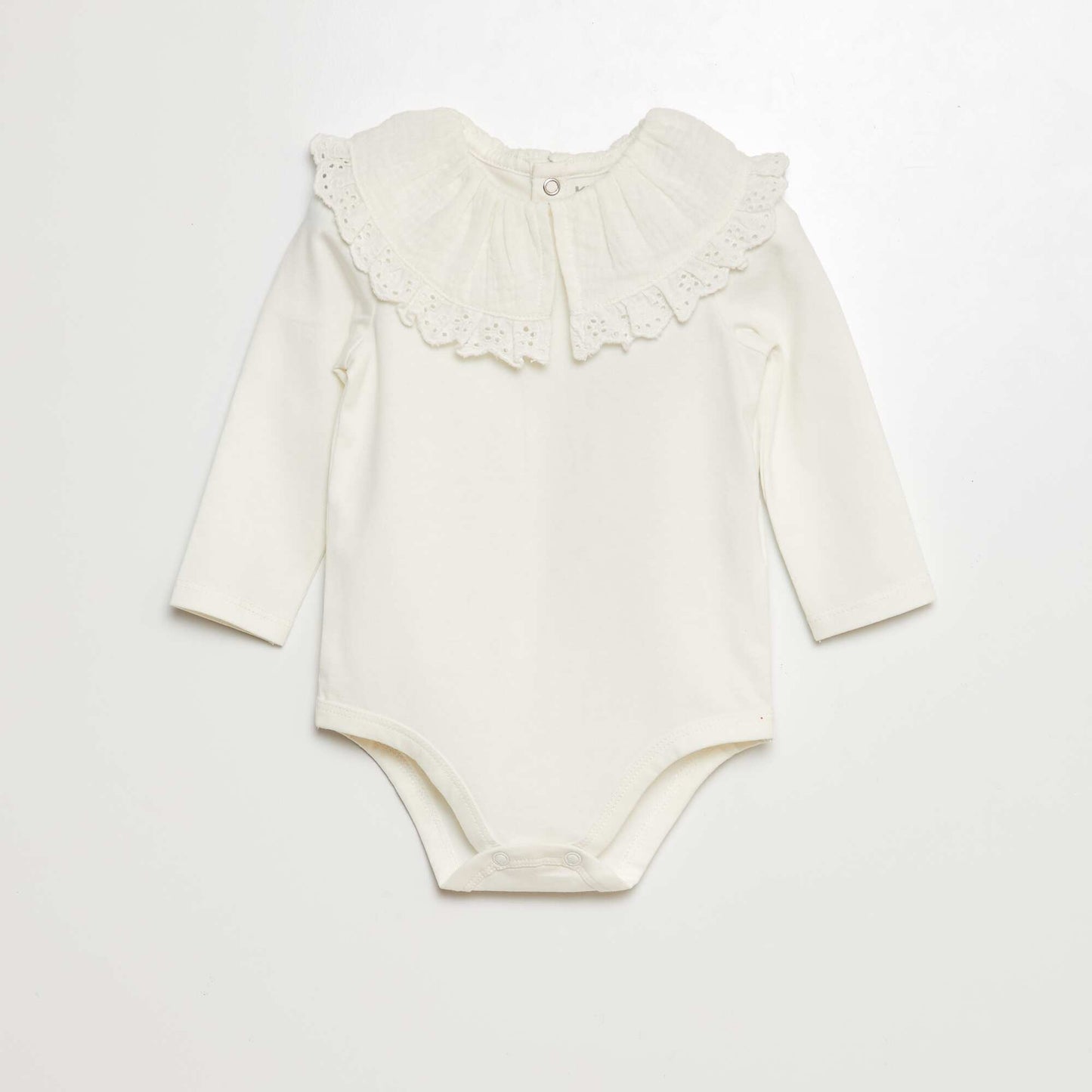 Bodysuit with double cotton gauze and broderie anglaise collar WHITE