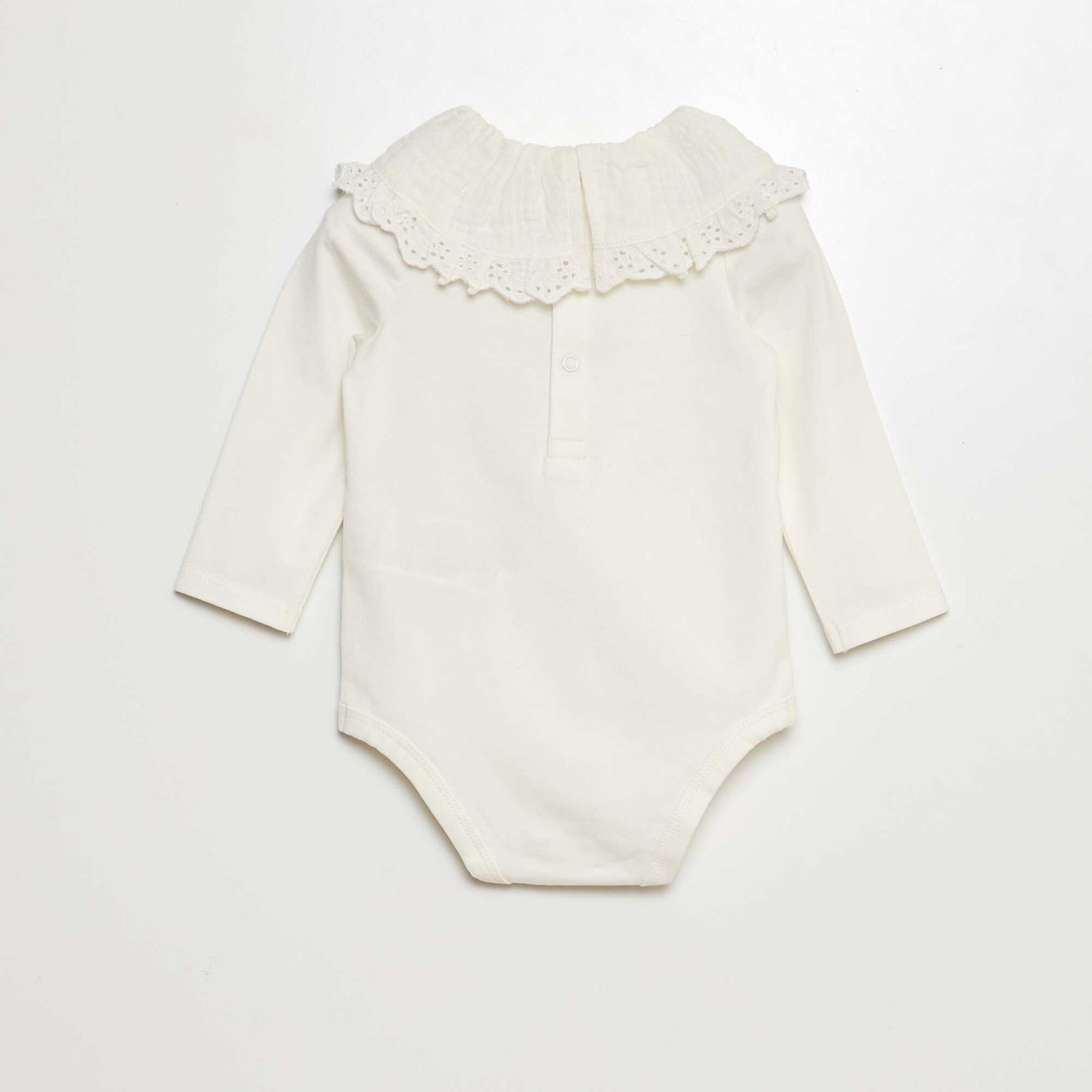 Bodysuit with double cotton gauze and broderie anglaise collar WHITE