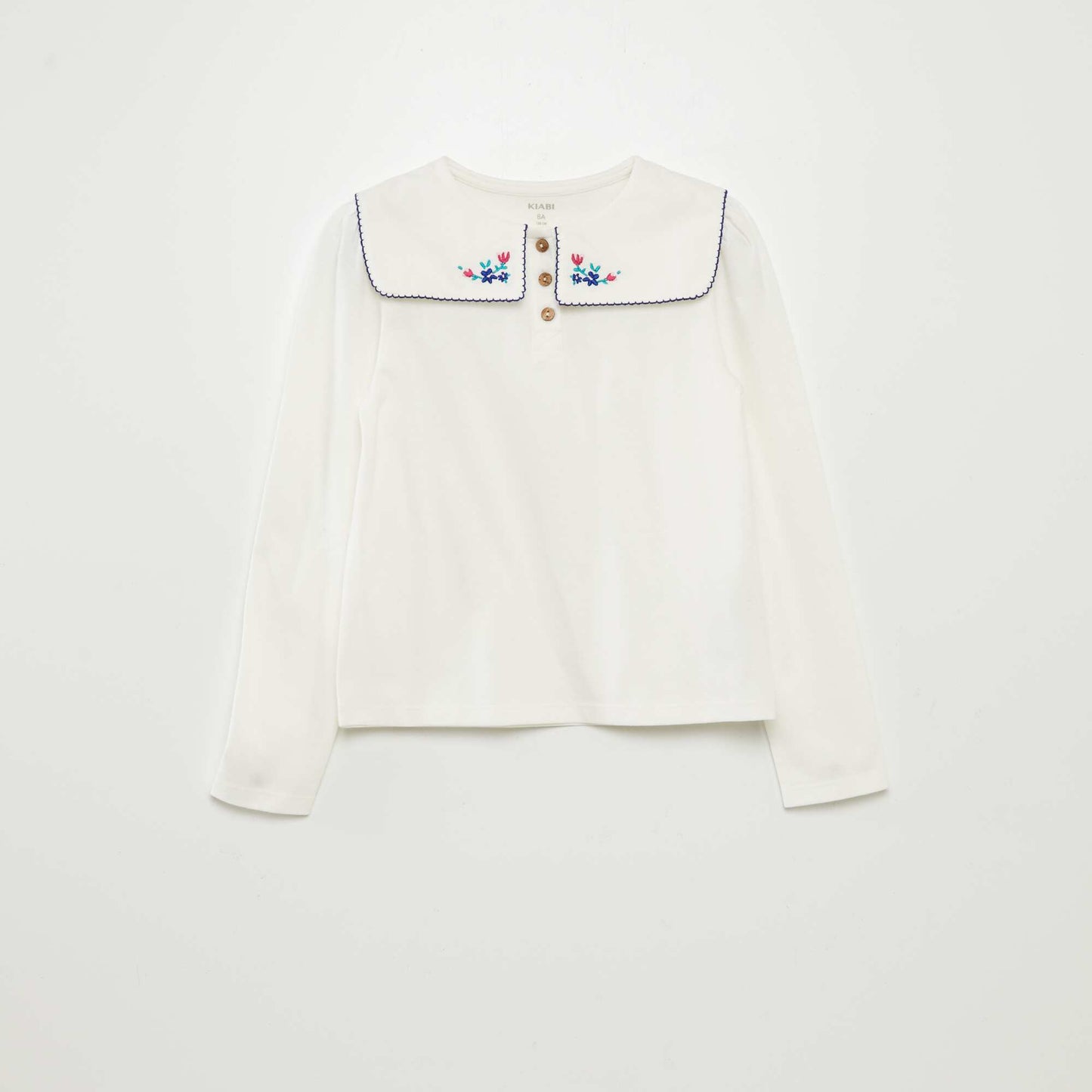 T-shirt with square Peter Pan collar BEIGE