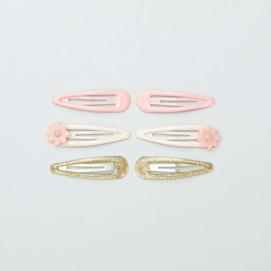 Pack of 6 snap hair slides PINK