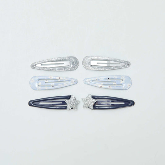 Pack of 6 snap hair slides BLUE