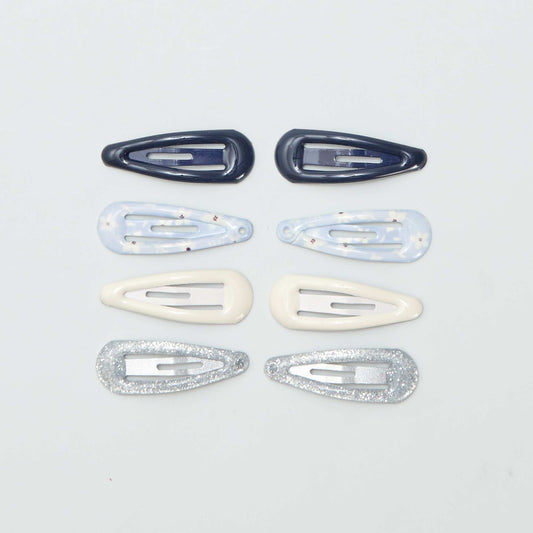 Pack of 8 mini snap hair slides BLUE