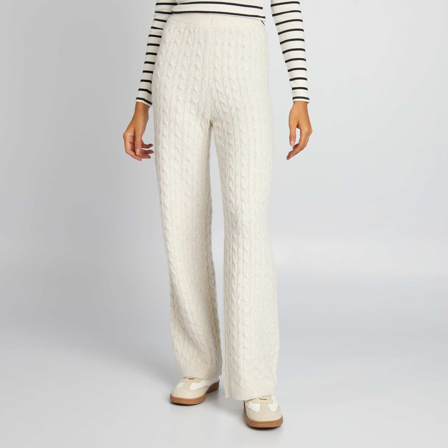 Cable-knit wide-leg trousers BEIGE