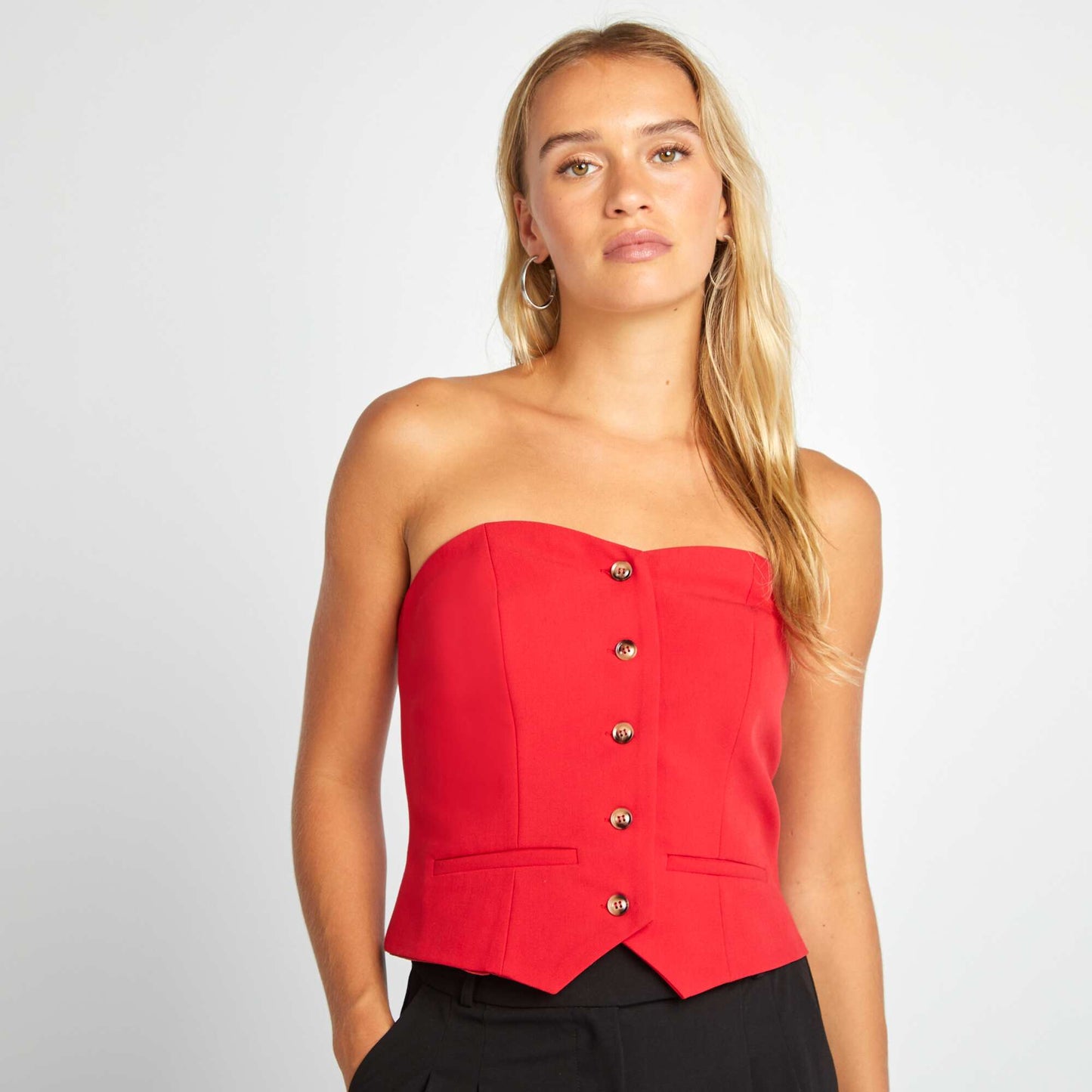 Plain buttoned bustier top RED